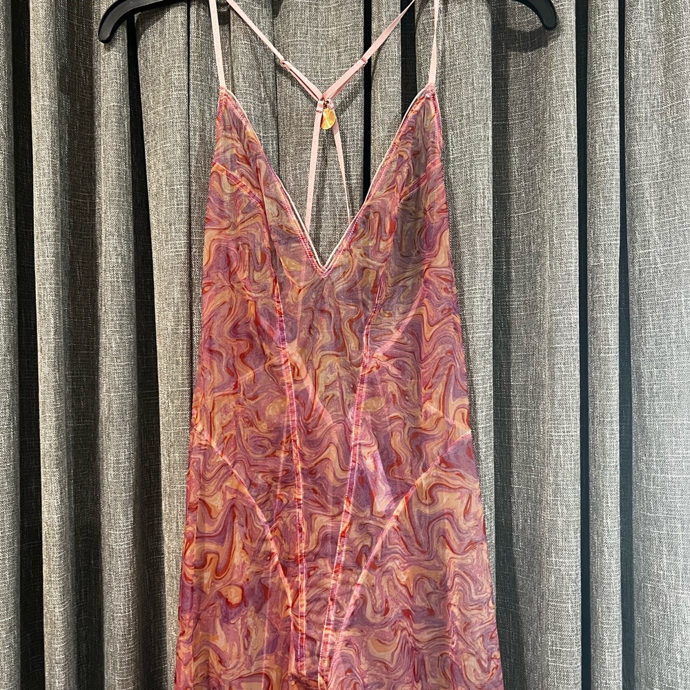 Savage X Fenty Sheer Marble Print Catsuit Bodysuit Pink Medium - Picture 3 of 8